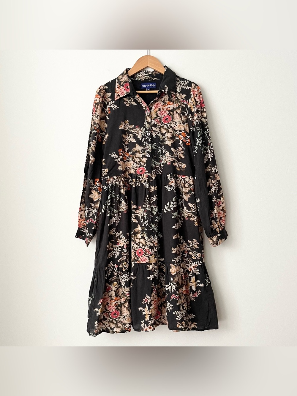Ro's Garden Floral Shirt Dress XS Gauzy Cotton Relaxed Fit Cottage Vintage Style